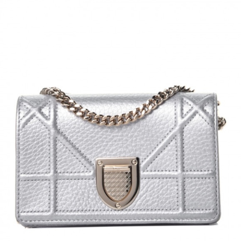 NWT CHRISTIAN DIOR Diorama Baby Metallic White Flap Evening Bag Clutch Calfskin